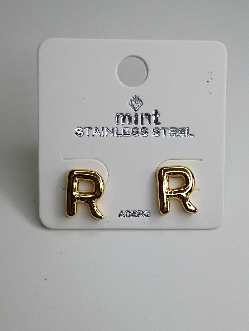 New Gold Plated/Stainless Steel Letter R Stud Earrings
